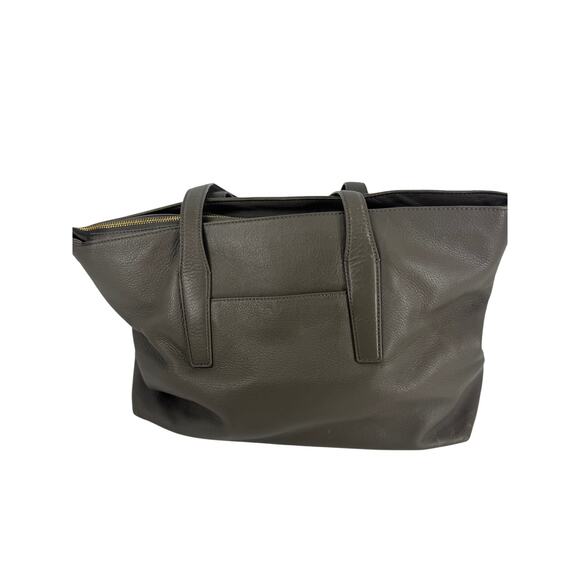 Tory Burch Gray Leather Meyer Plaque Tote Purse - Picture 2 of 3